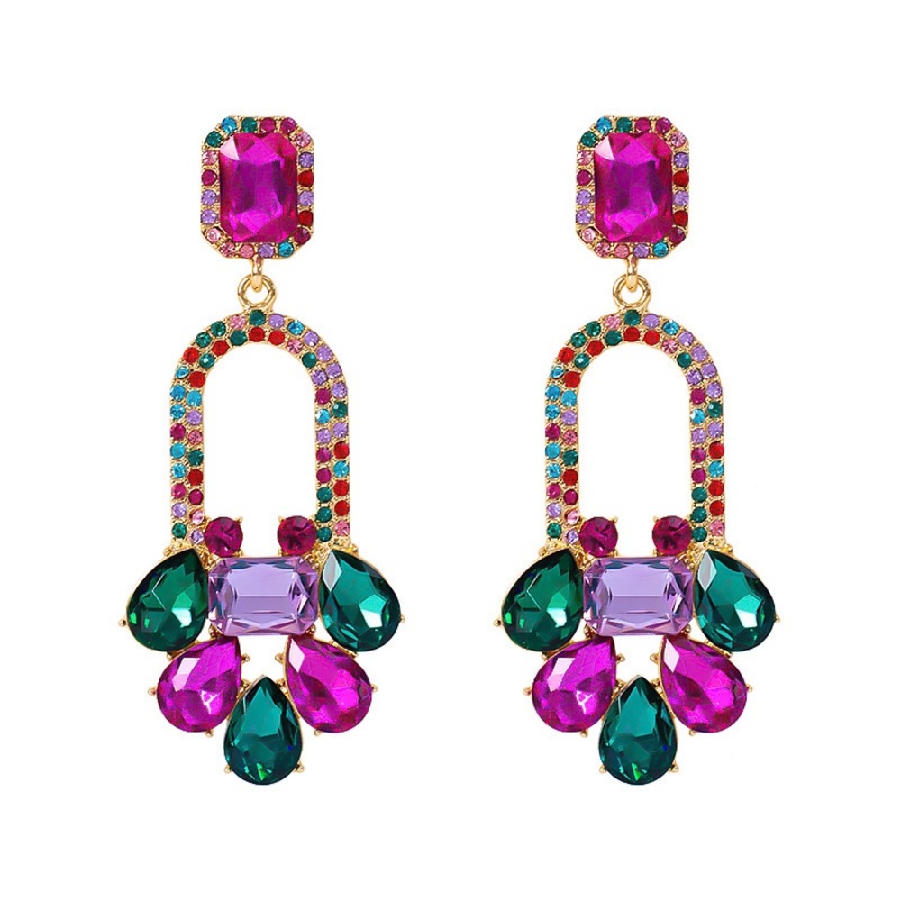 Fashion Glass Diamond Flower Earrings